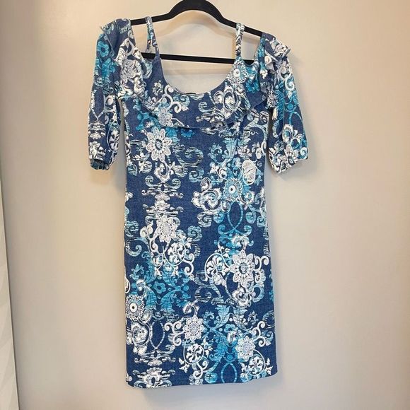 Talk of the Walk NWOT Mini Floral Open Shoulder Stretch Dress Sz S - Picture 3 of 10